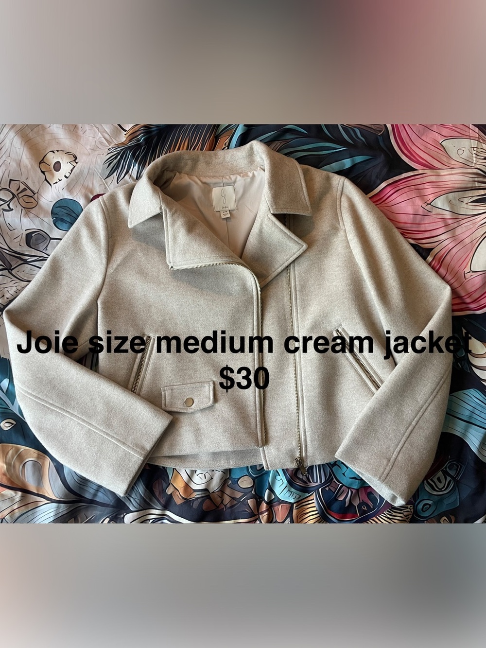 Joie Cream Wool-Blend Moto Jacket